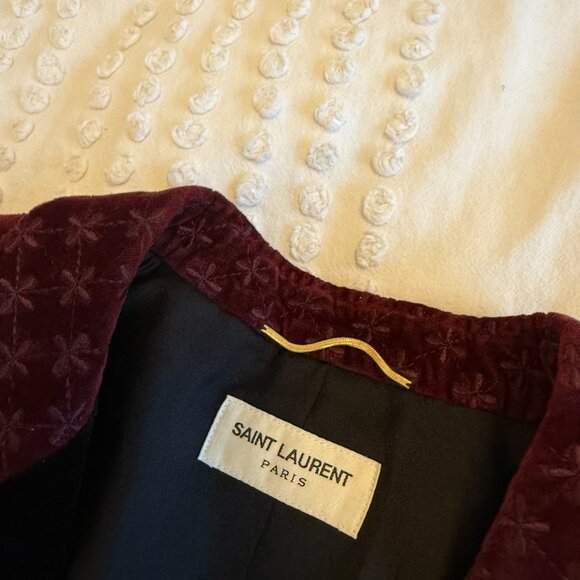 NWT Saint Laurent YSL Velvet Evening Blazer Jacket In Burgundy Sz 42 - Picture 4 of 11